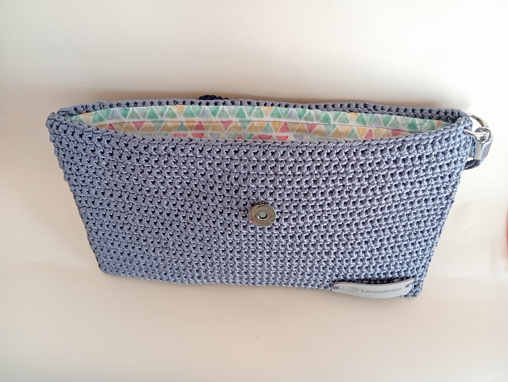 Cartera de Mano Gris/Azul Marino