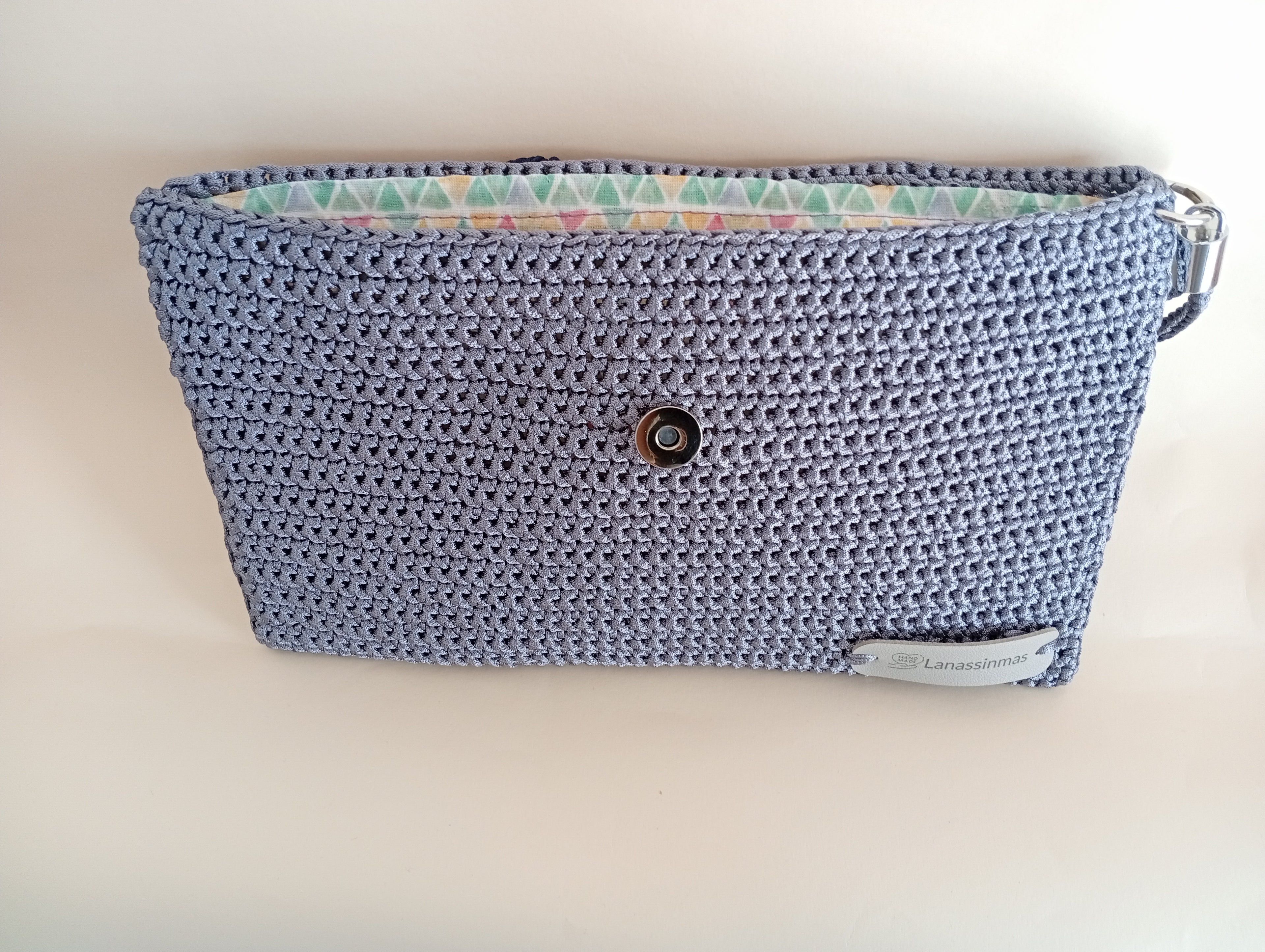 Cartera de Mano Gris/Azul Marino
