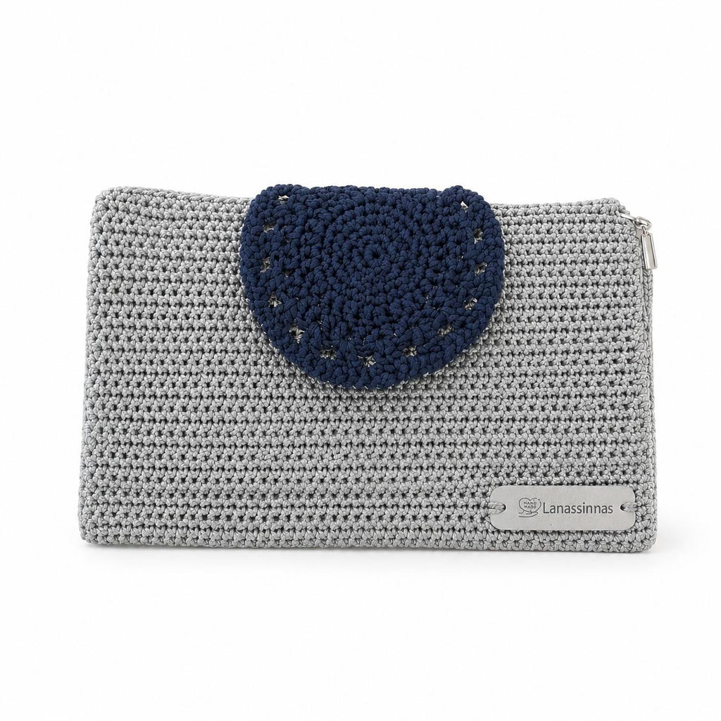 Cartera de Mano Gris/Azul Marino